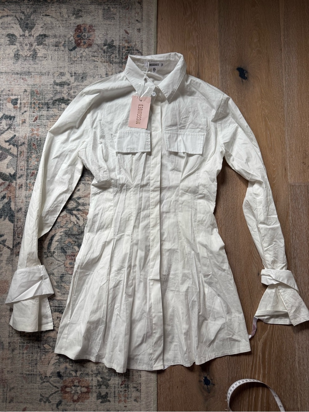 Missguided White Utility Pleated Waist Shirt Dress Small new